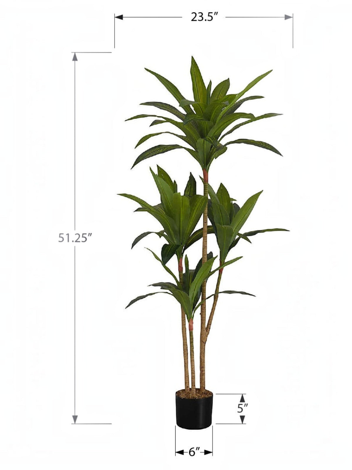 Arbre artificiel Dracaena Maxine de TOCO Meubles avec 54 feuilles ajustables dans un pot noir, hauteur de 51 pouces.