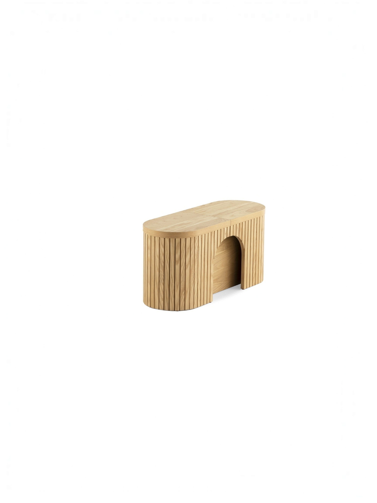 Banc rond extensible TOCO Meubles en placage de chêne clair avec design incurvé et pieds en bois massif