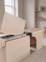 Banc rond extensible TOCO Meubles en placage de chêne clair avec mécanisme coulissant et panneau d'extension intégré