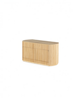 Buffet rond TOCO Meubles en bois clair avec façade à lattes verticales et design élégant pour salle à manger