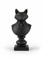 Buste de renard Murray TOCO Meubles en résine noire, sculpture décorative représentant un renard en costume élégant.