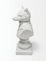 Buste de renard Murray TOCO Meubles en résine blanche sculpté avec un costume élégant sur socle