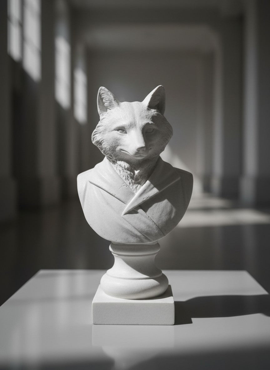 Buste de renard Murray en résine blanche par TOCO Meubles, sculpture décorative élégante au design moderne.