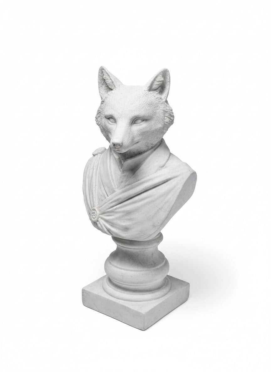 Buste de renard Murray en résine blanche élégante, sculpture décorative moderne de TOCO Meubles pour intérieur chic.