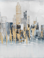Cadre décoratif TOCO Meubles abstrait skyline urbain en bleu, gris, argent et or avec effets de peinture coulante