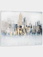 Cadre décoratif TOCO Meubles abstrait skyline urbain en bleu et gris avec détails en feuilles d'argent et d'or