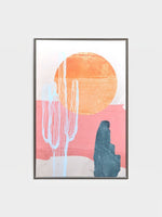 Cadre décoratif TOCO Meubles Sanoran Sunset avec illustration abstraite de cactus et coucher de soleil aux tons chauds