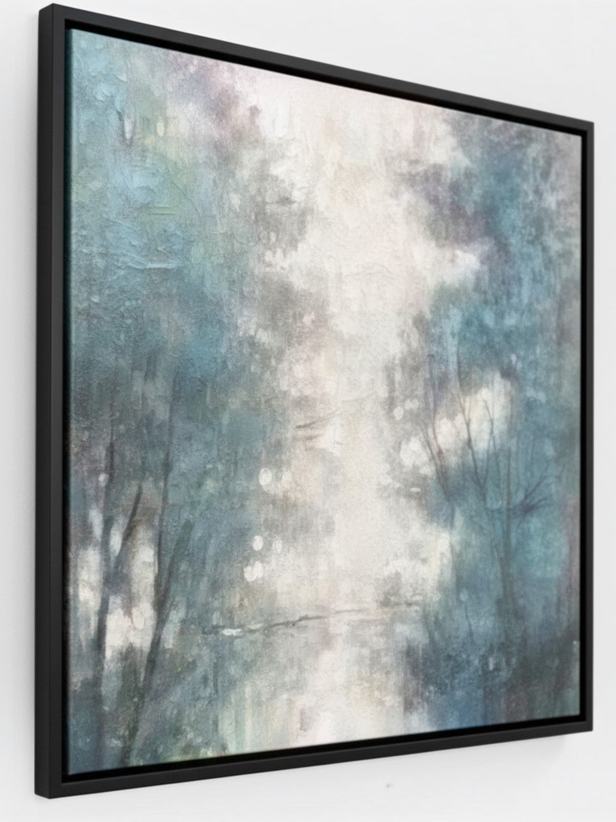 Cadre décoratif TOCO Meubles avec peinture abstraite aux tons bleus et gris dans un cadre noir élégant