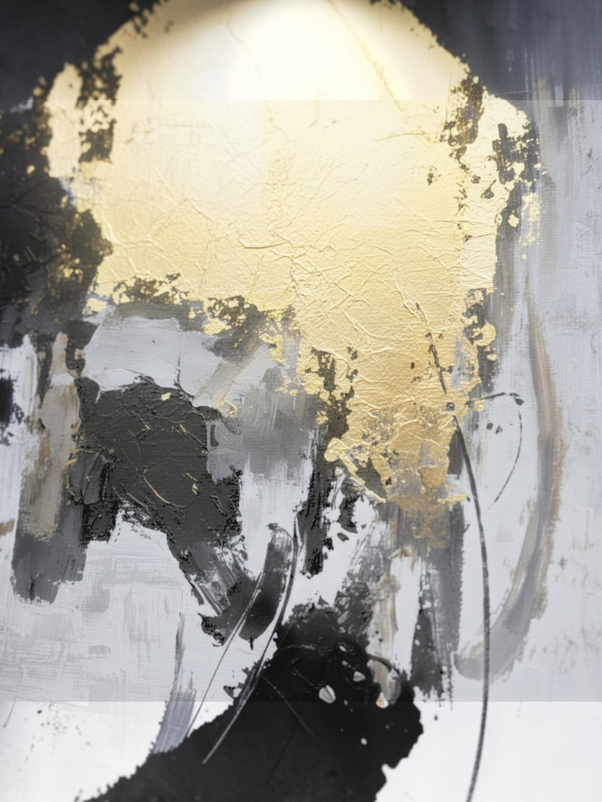 Cadre décoratif Salience de TOCO Meubles avec peinture abstraite texturée en noir, gris et feuilles d'or