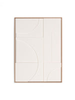 Cadre décoratif TOCO Meubles Clarity II avec motifs géométriques abstraits en relief sur fond blanc et cadre en bois.