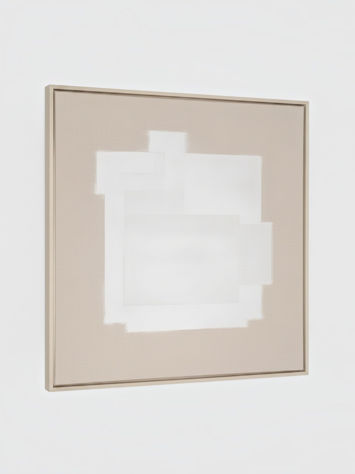 Cadre décoratif TOCO Meubles Atmosphère II avec motif abstrait blanc sur fond beige dans un cadre en bois clair