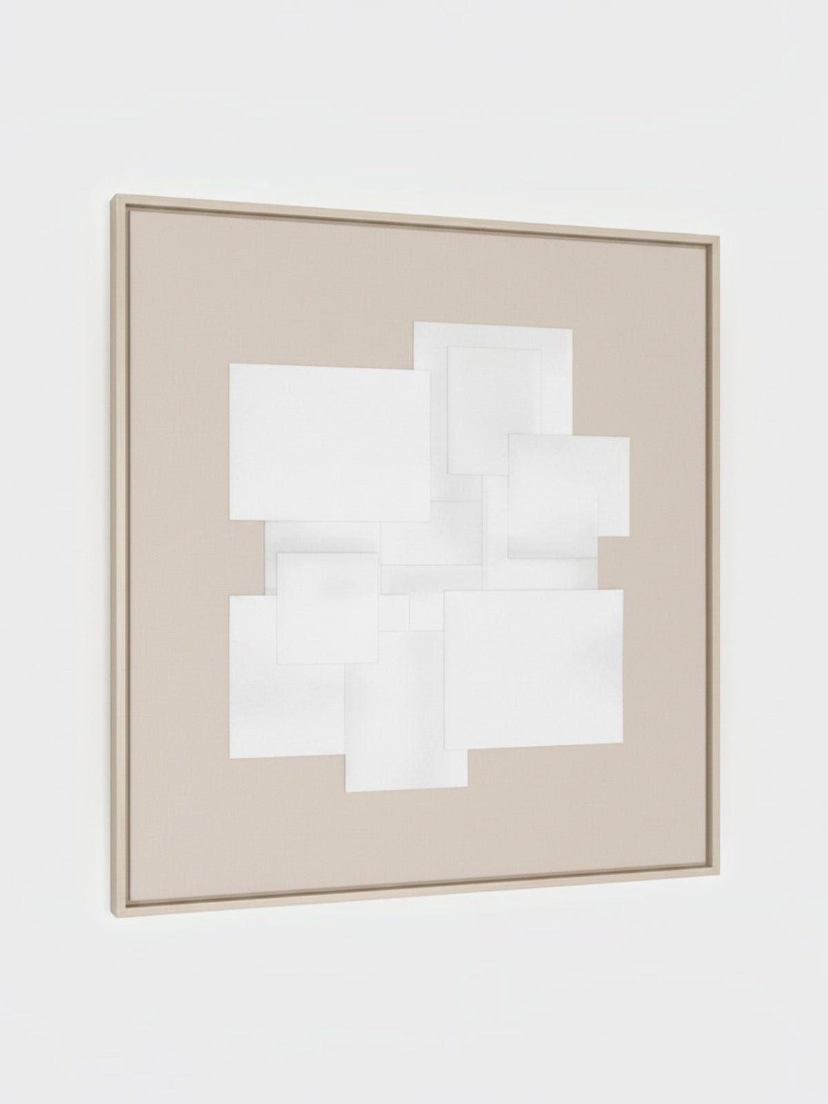 Cadre décoratif Atmosphère I de TOCO Meubles avec composition géométrique de carrés blancs sur fond beige