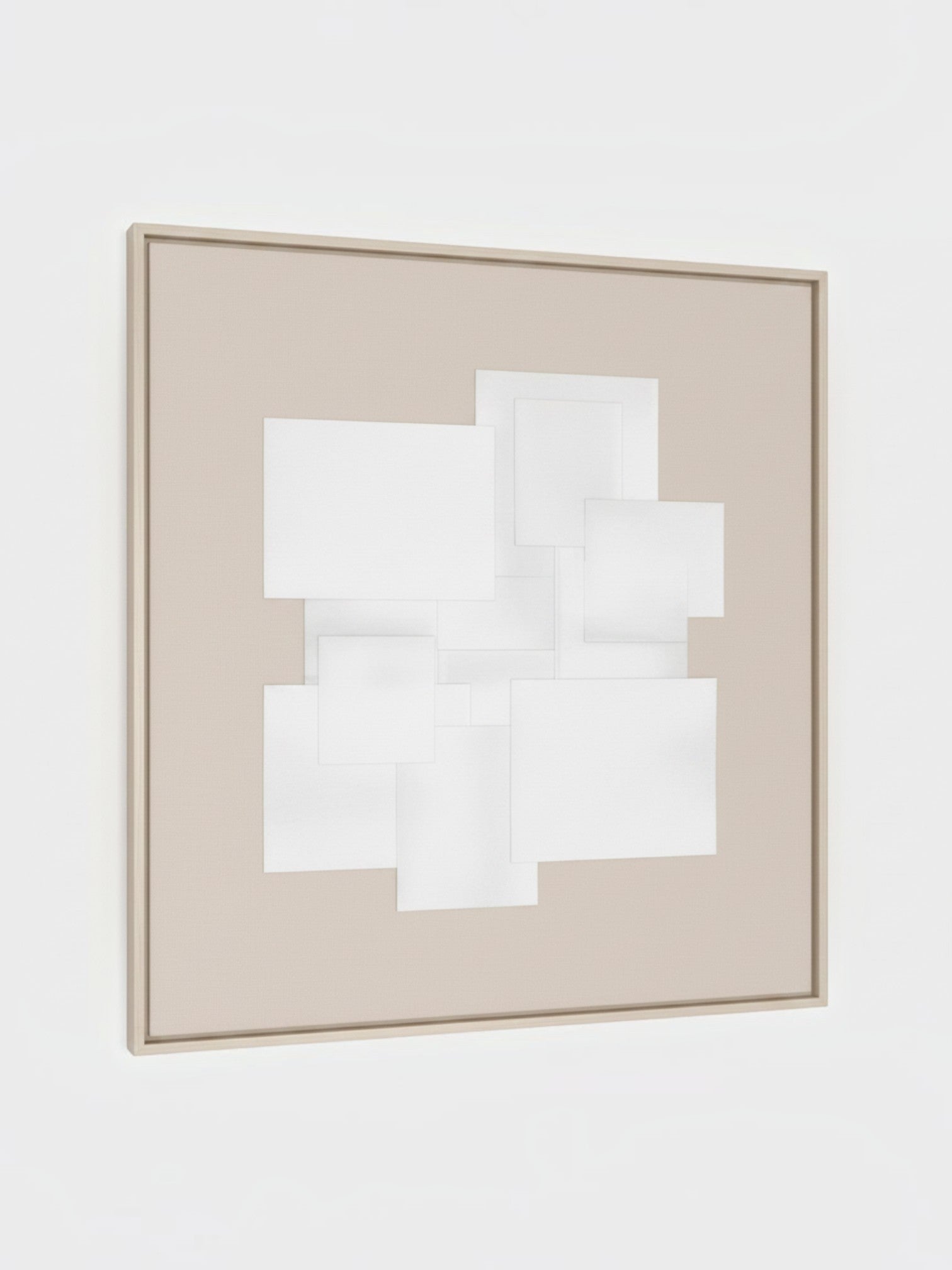 Cadre décoratif Atmosphère I de TOCO Meubles avec composition géométrique de carrés blancs sur fond beige