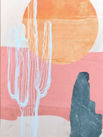 Cadre décoratif TOCO Meubles Sanoran Sunset avec illustration abstraite de cactus, soleil orange et ciel rose