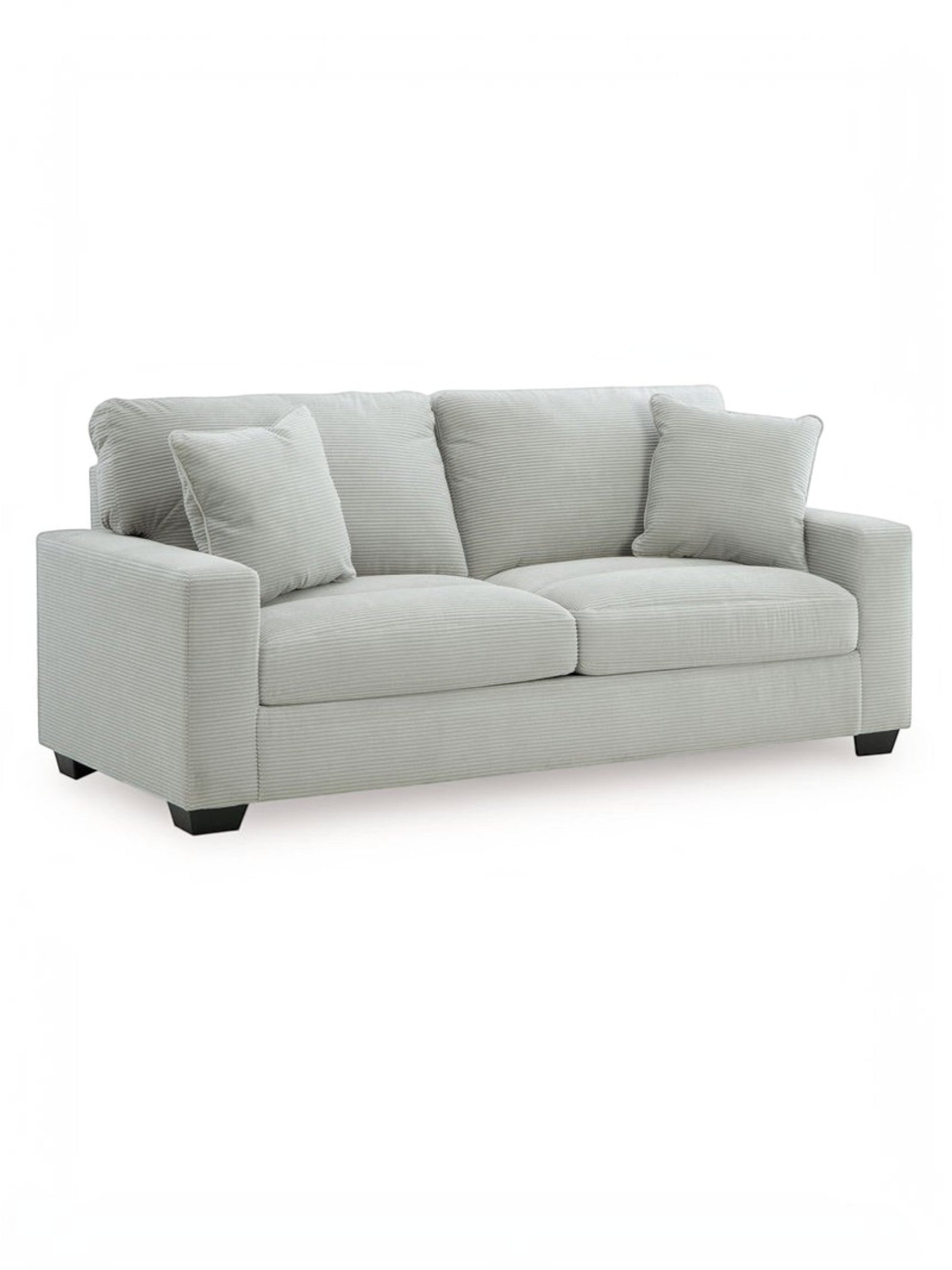 Canapé Aldo TOCO Meubles en tissu gris clair texturé avec deux coussins décoratifs assortis