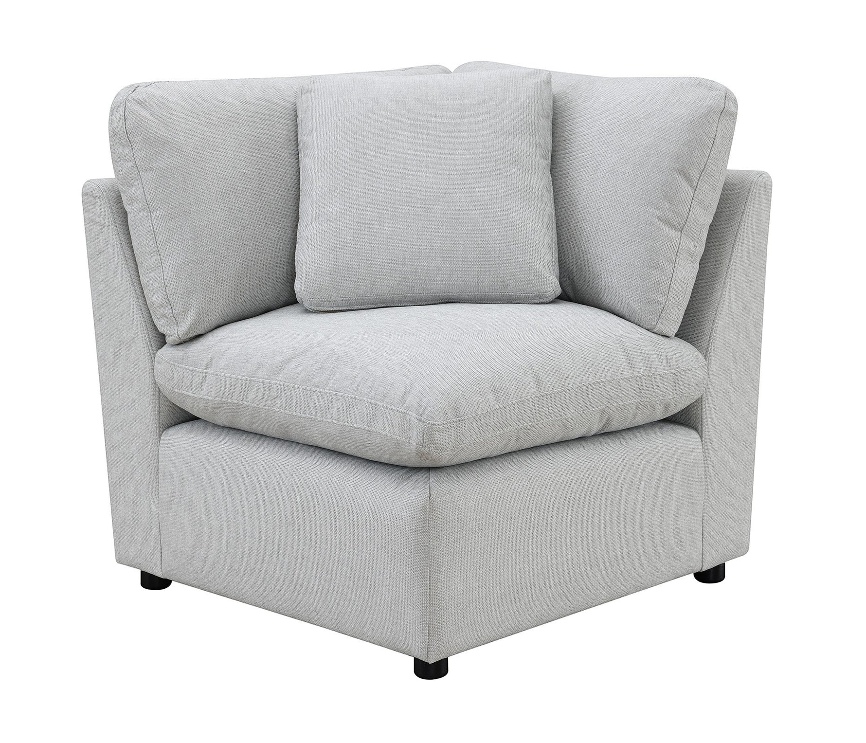 TOCO Meubles - Canapé d'angle modulaire gris clair en tissu texturé avec coussins moelleux et accoudoirs inclinés.