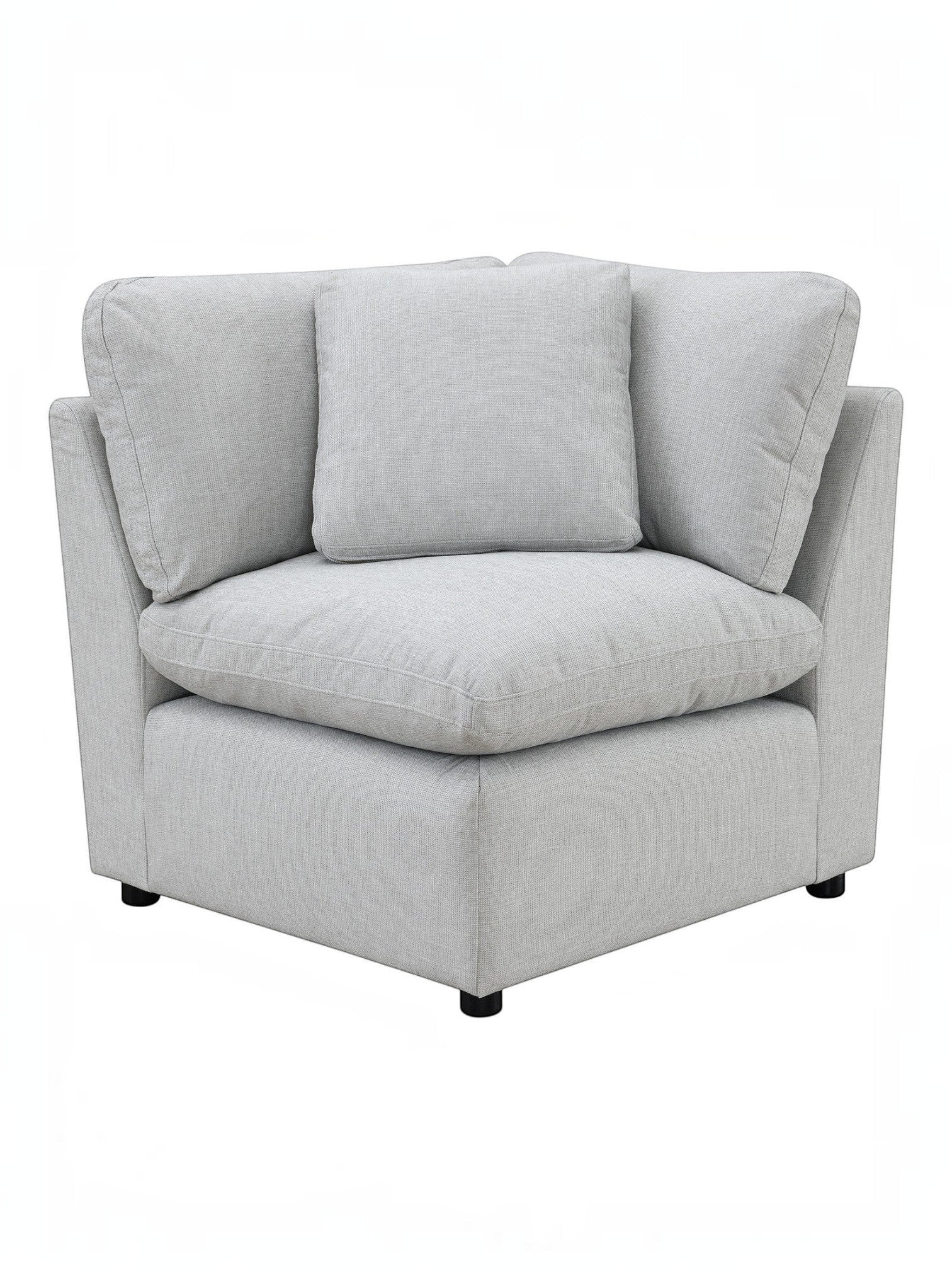 TOCO Meubles - Canapé d'angle modulaire gris clair en tissu texturé avec coussins moelleux et accoudoirs inclinés.