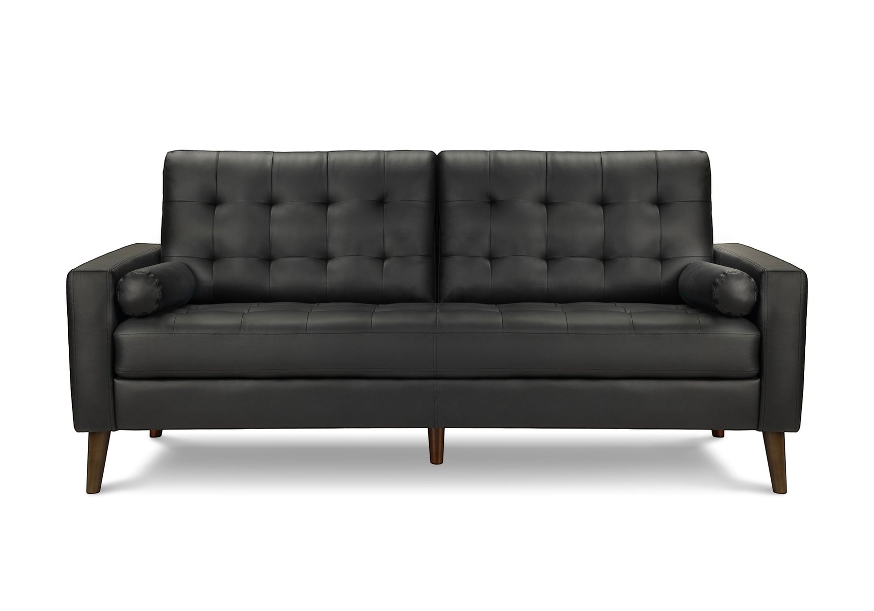 TOCO Meubles Canapé Cléopâtre noir capitonné en cuir avec accoudoirs ronds et pieds en bois
