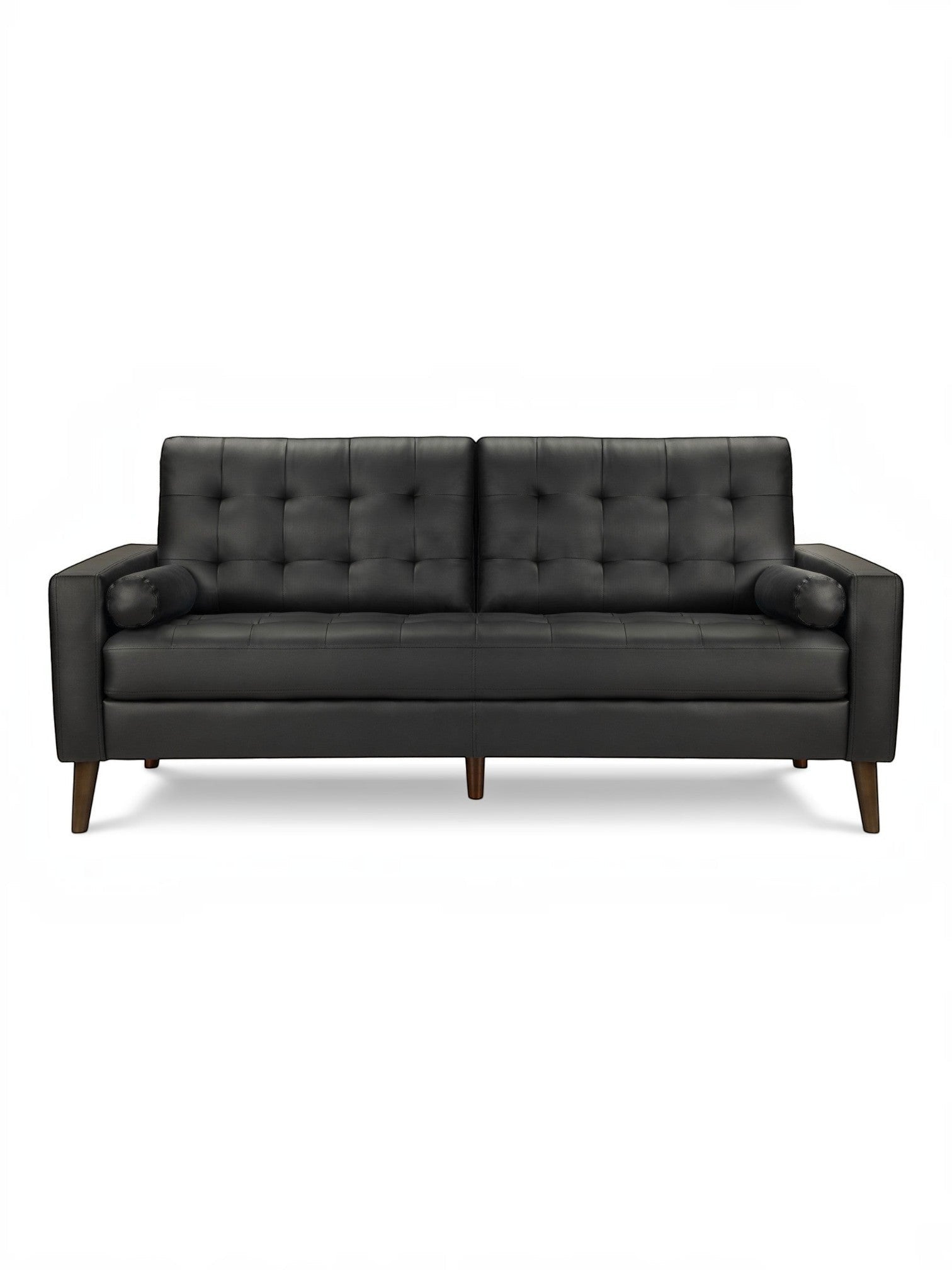 TOCO Meubles Canapé Cléopâtre noir capitonné en cuir avec accoudoirs ronds et pieds en bois