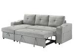 Canapé convertible gris clair TOCO Meubles Zena avec accoudoirs porte-gobelet et rangement intégré, idéal pour salon.