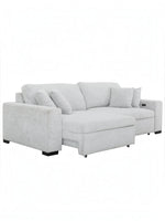 Canapé convertible Sacha de TOCO Meubles en tissu gris pâle avec méridienne et coussins assortis