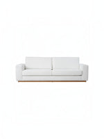 Canapé Eira TOCO Meubles blanc en chenille avec base en bois naturel, design moderne et confortable