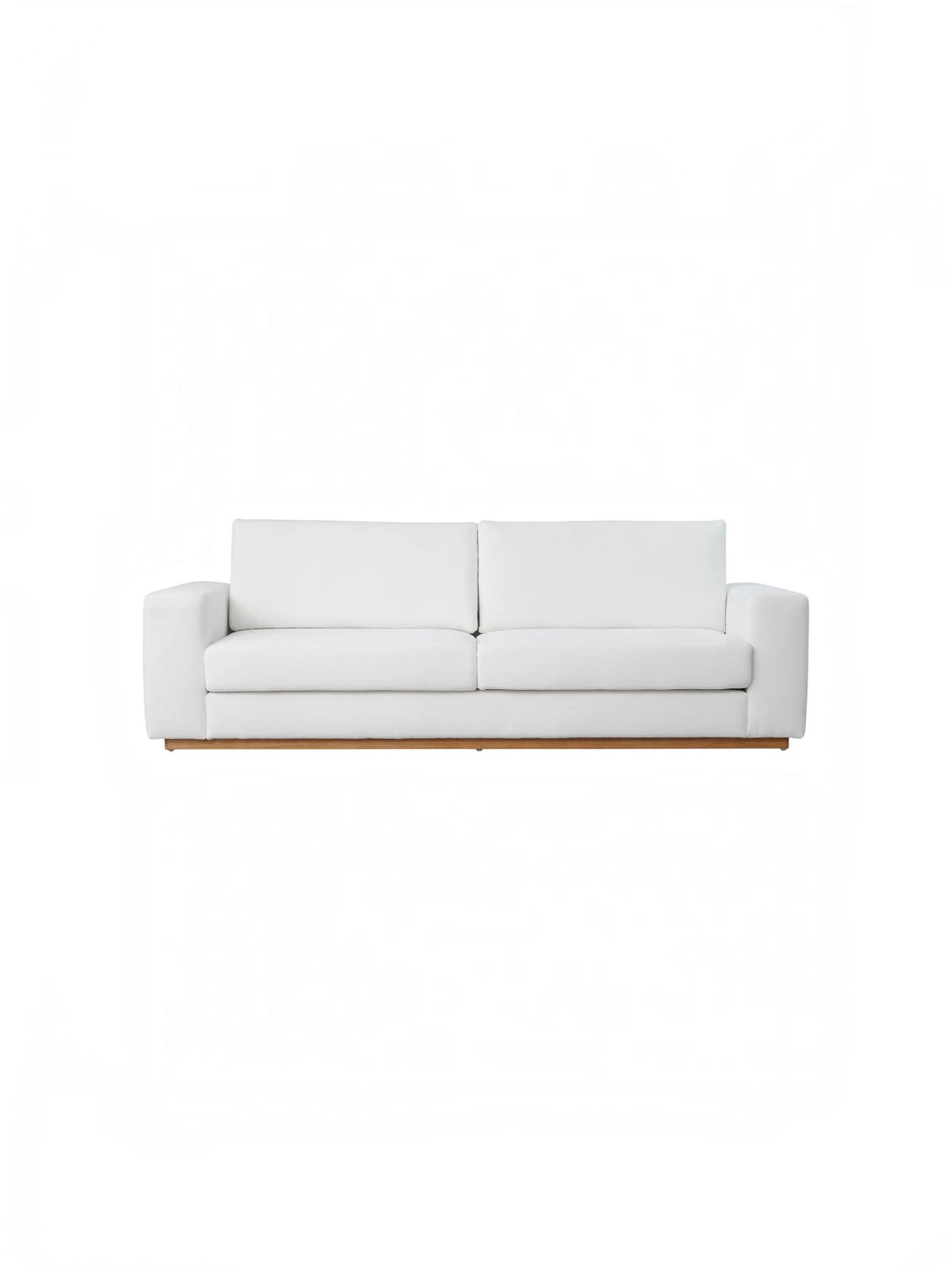 Canapé Eira TOCO Meubles blanc en chenille avec base en bois naturel, design moderne et confortable