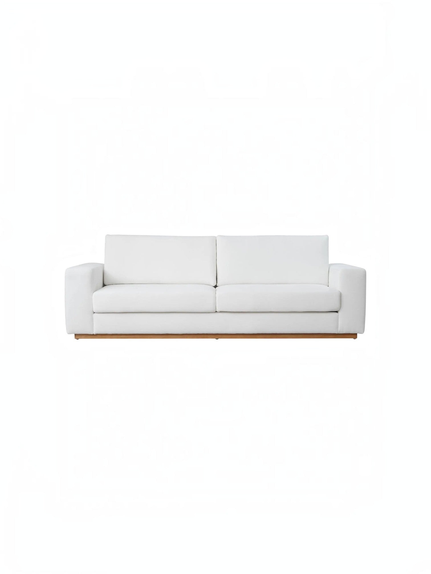 Canapé Eira TOCO Meubles blanc en chenille avec base en bois naturel, design moderne et confortable