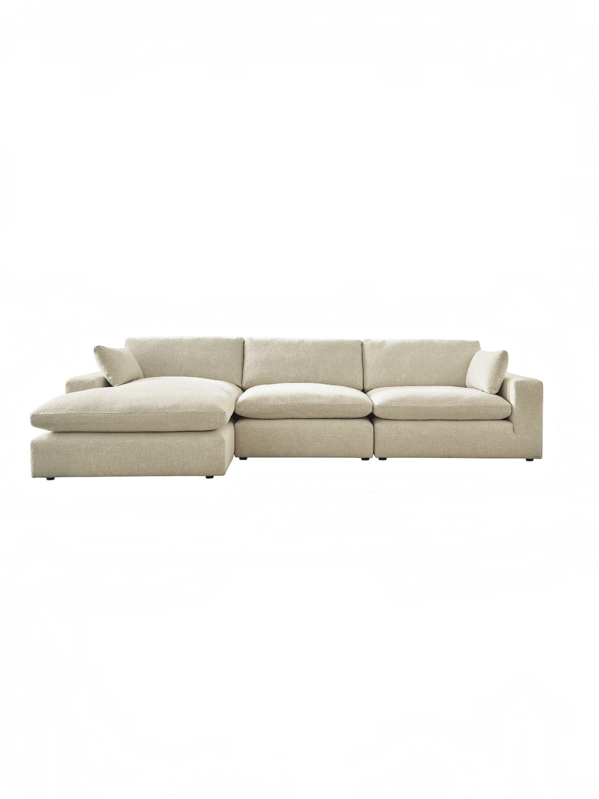TOCO Meubles Canapé Elyza modulable beige en tissu, avec méridienne gauche et 3 places.