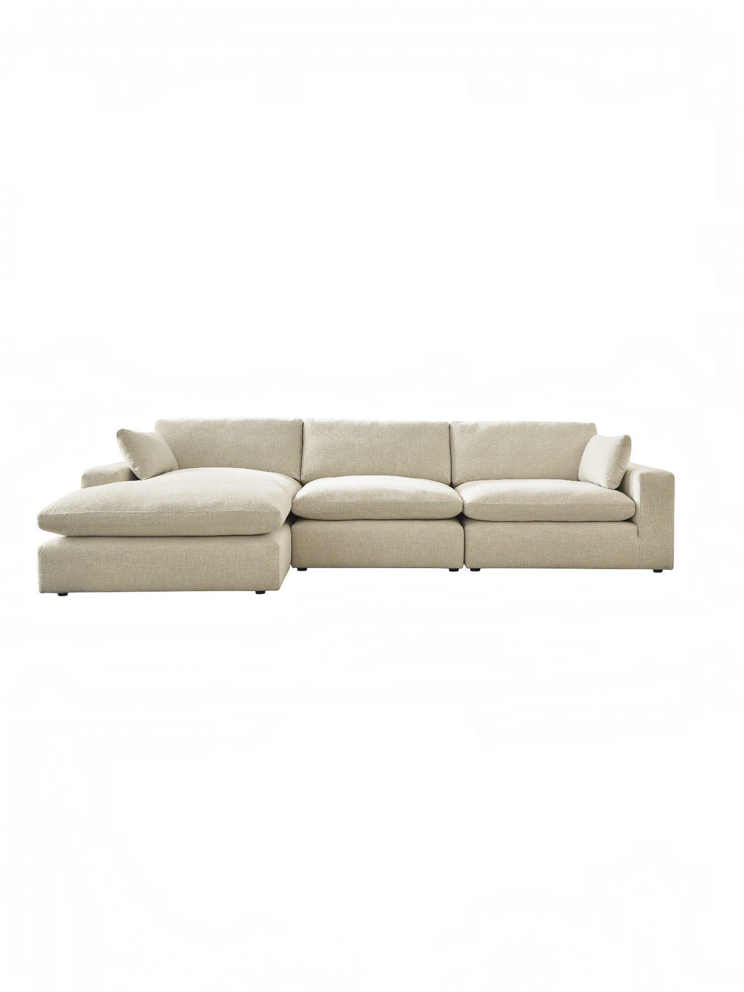 TOCO Meubles Canapé Elyza modulable beige en tissu, avec méridienne gauche et 3 places.