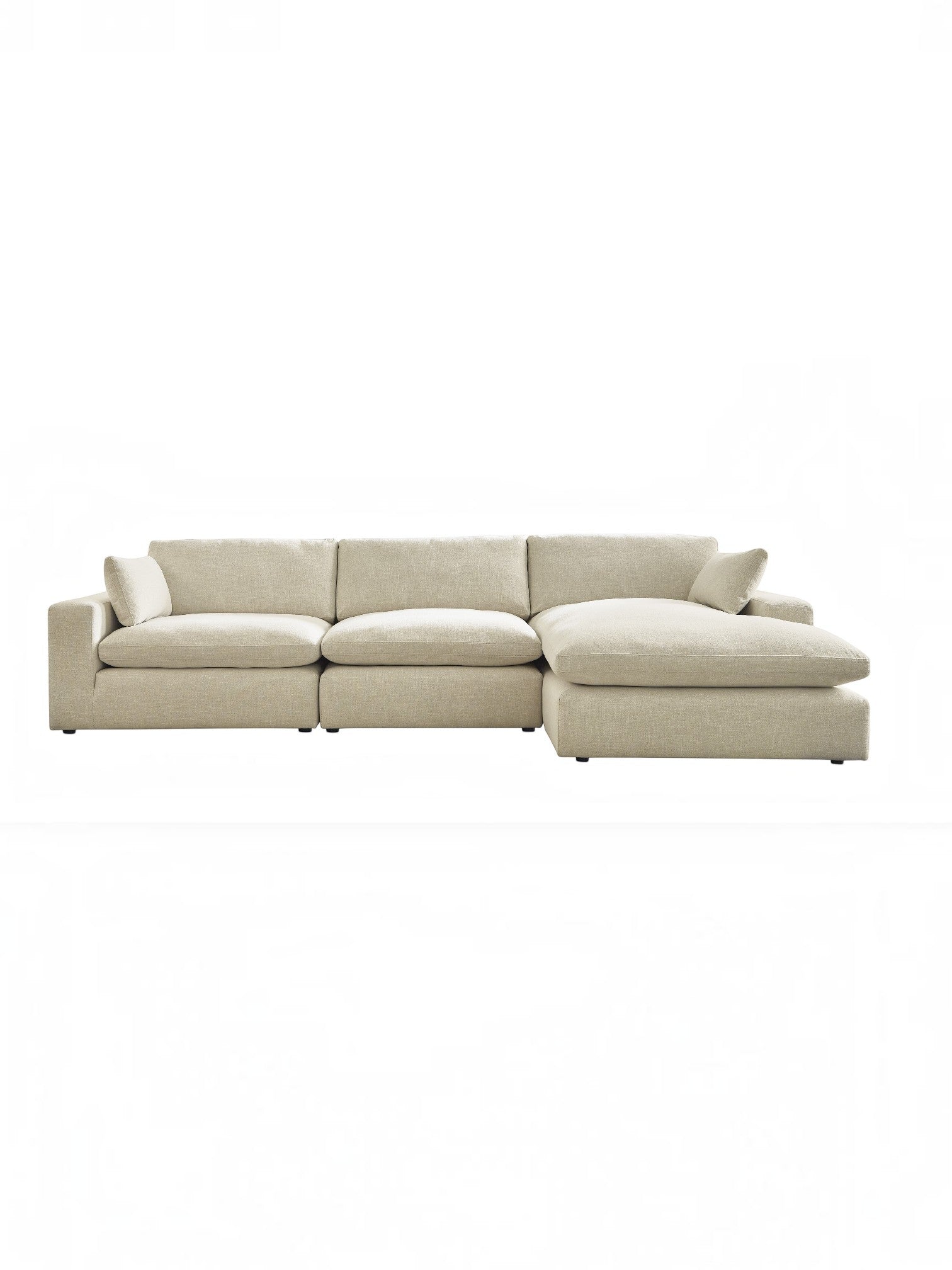TOCO Meubles Canapé Elyza modulaire beige en tissu, 3 places avec méridienne.