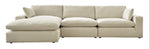 Canapé modulaire beige clair TOCO Meubles Elyza en tissu, 3 places avec méridienne gauche et accoudoir droit.