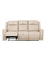 TOCO Meubles Sofa inclinable Charlie beige en cuir, 3 places, avec repose-pieds déployé.