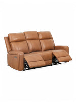 Canapé inclinable 3 places en cuir marron clair TOCO Meubles, avec repose-pieds et dossiers relevables.