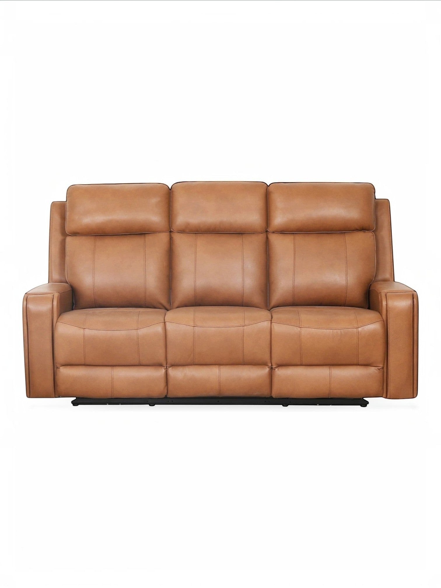 TOCO Meubles Canapé inclinable Miles en cuir marron clair, 3 places, avec appuie-tête réglables pour un confort optimal.