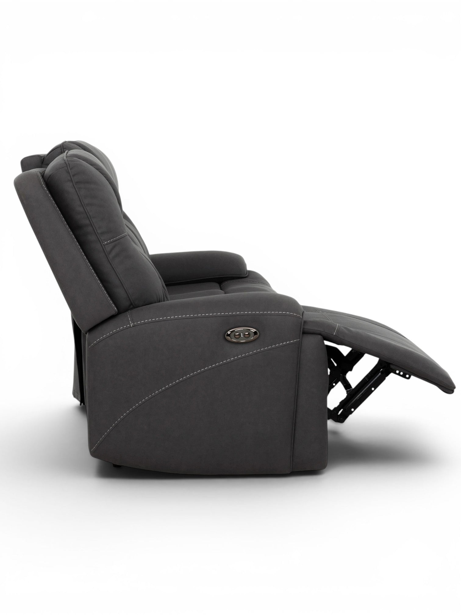 TOCO Meubles Sofa inclinable Elvis gris foncé, avec repose-pieds relevé et dossier inclinable, coutures contrastantes.