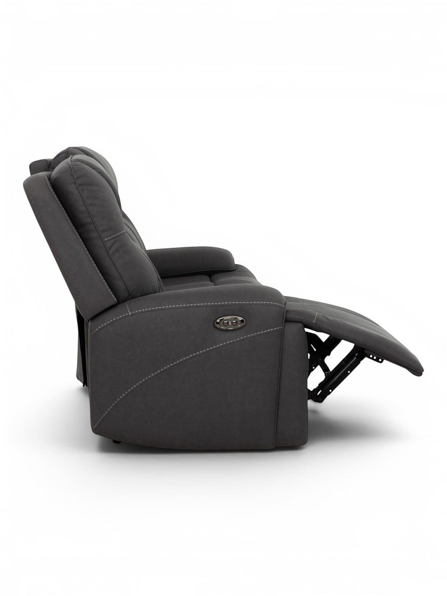 TOCO Meubles Sofa inclinable Elvis gris foncé, avec repose-pieds relevé et dossier inclinable, coutures contrastantes.