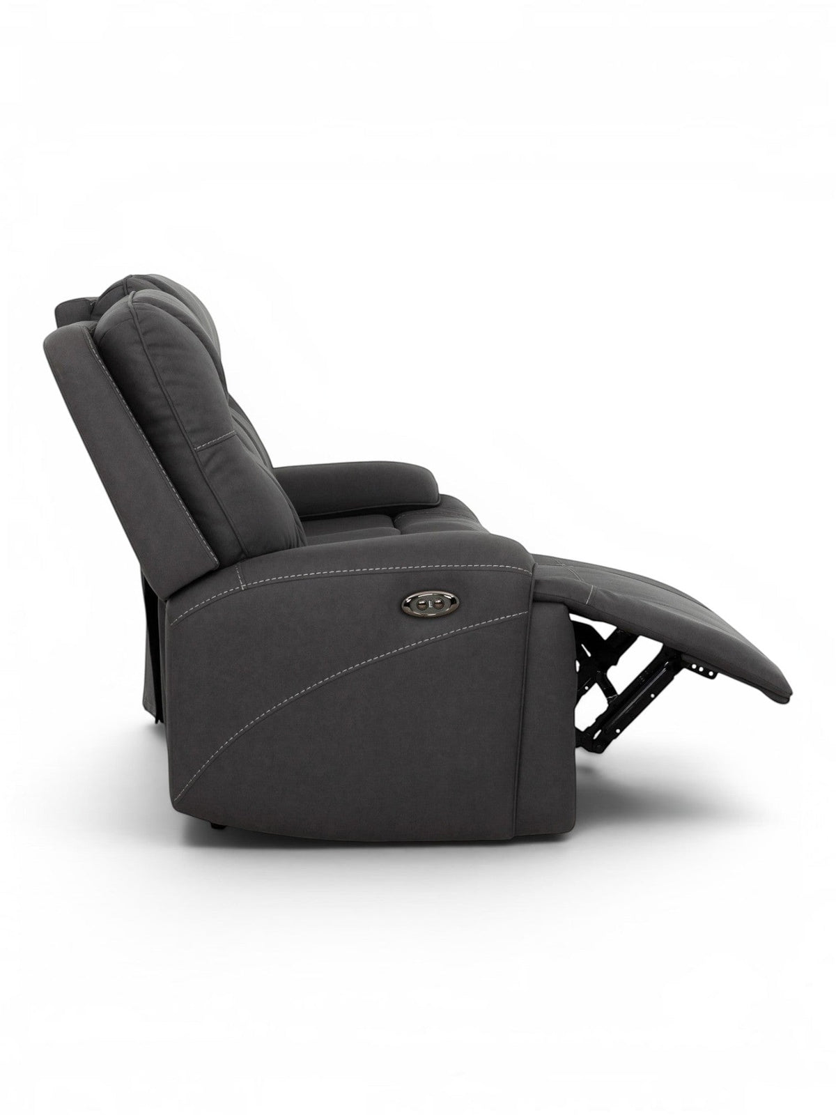 TOCO Meubles Sofa inclinable Elvis gris foncé, avec repose-pieds relevé et dossier inclinable, coutures contrastantes.