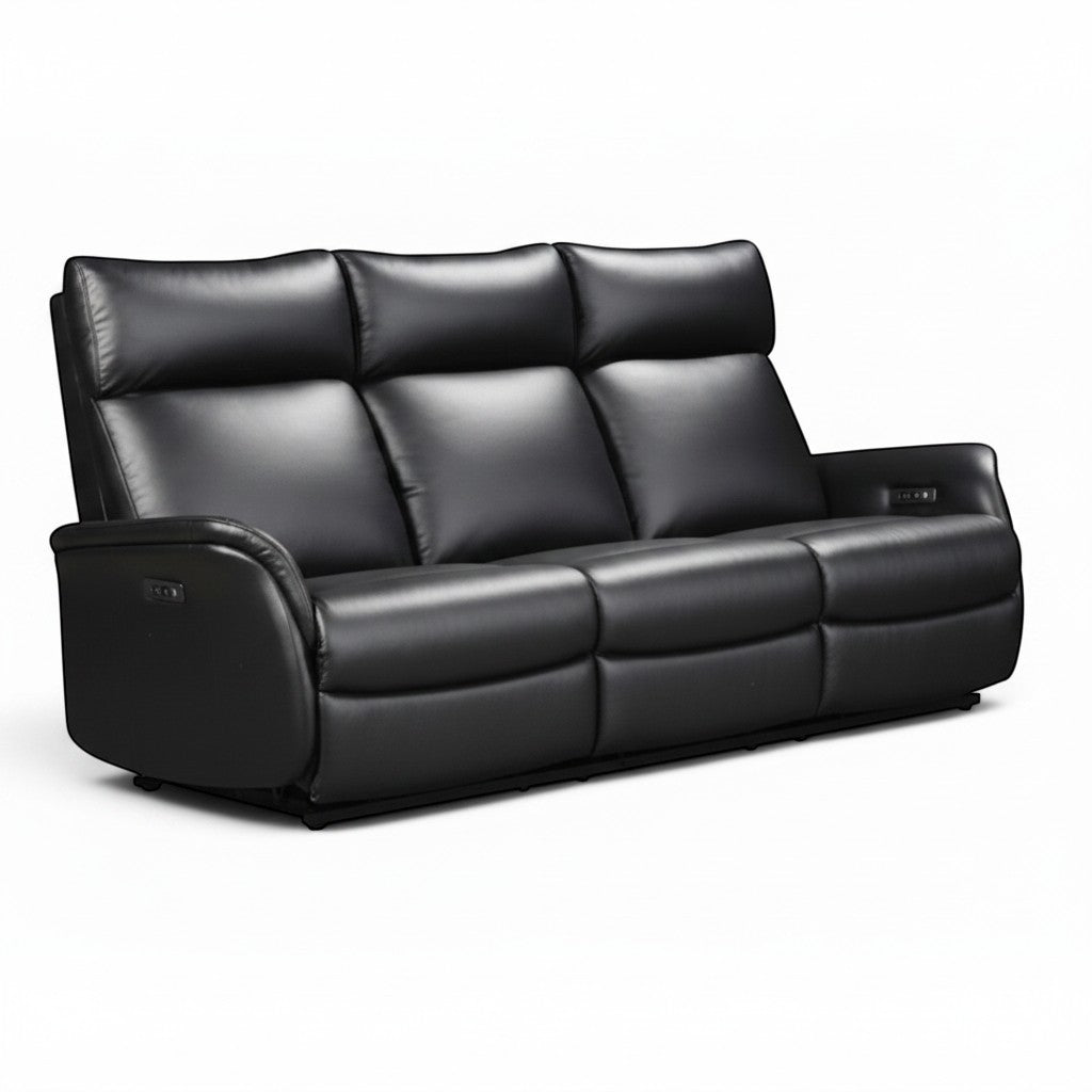 Canapé inclinable noir Eva de TOCO Meubles en cuir avec appuie-têtes confortables et design moderne