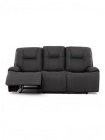 TOCO Meubles - Canapé inclinable gris foncé à 3 places avec repose-pieds relevé, coutures contrastantes et accoudoirs rembourrés.