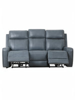 TOCO Meubles Canapé inclinable Miles gris en cuir, 3 places, avec repose-pieds relevés.