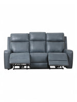 TOCO Meubles Canapé inclinable Miles gris en cuir, 3 places, avec repose-pieds relevés.