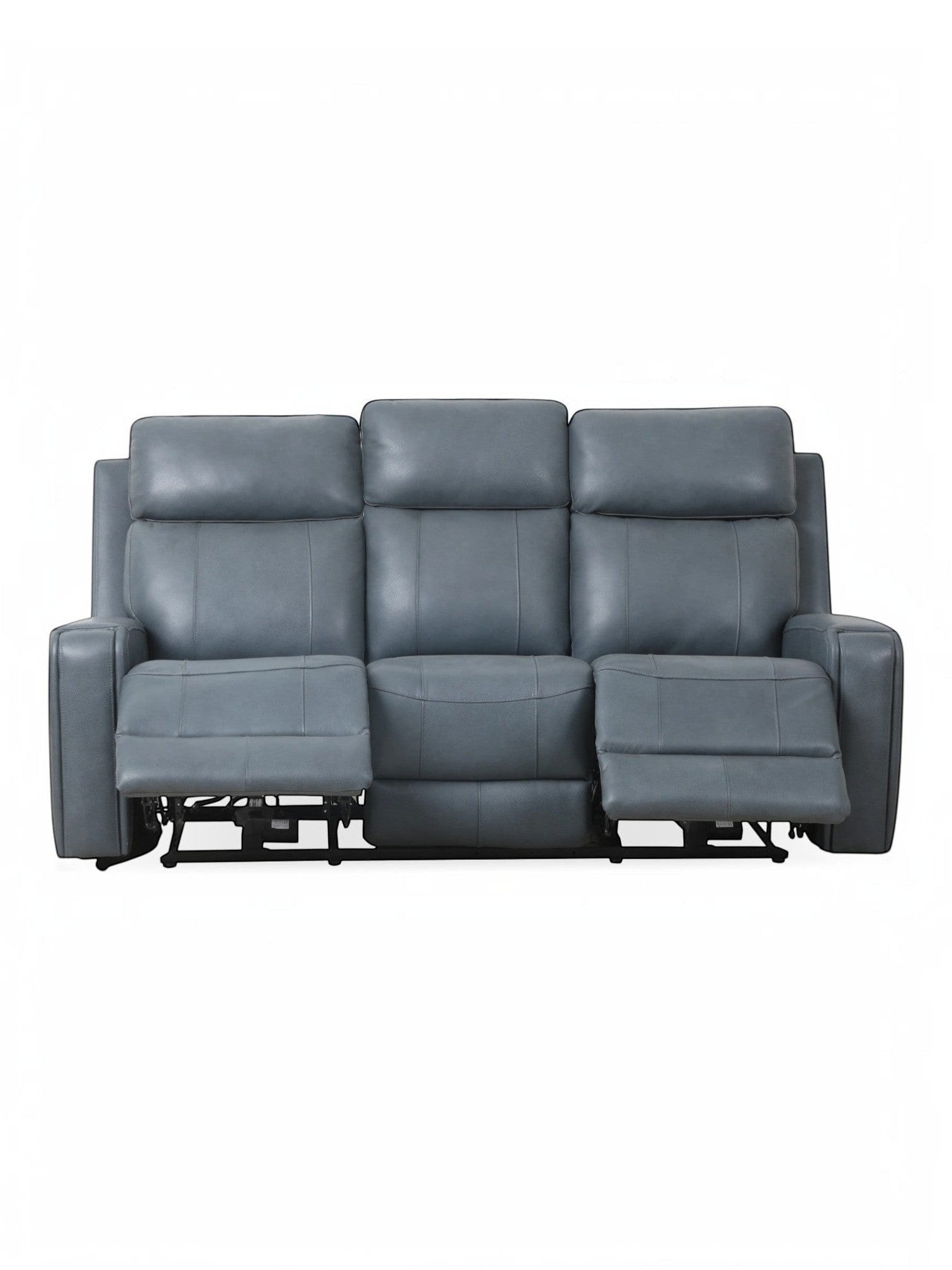TOCO Meubles Canapé inclinable Miles gris en cuir, 3 places, avec repose-pieds relevés.