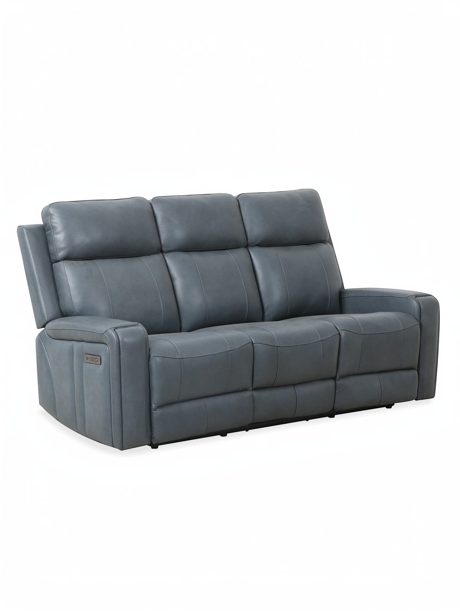 TOCO Meubles Sofa inclinable Miles bleu gris en cuir, 3 places, avec repose-pieds et dossier inclinables pour un confort optimal.