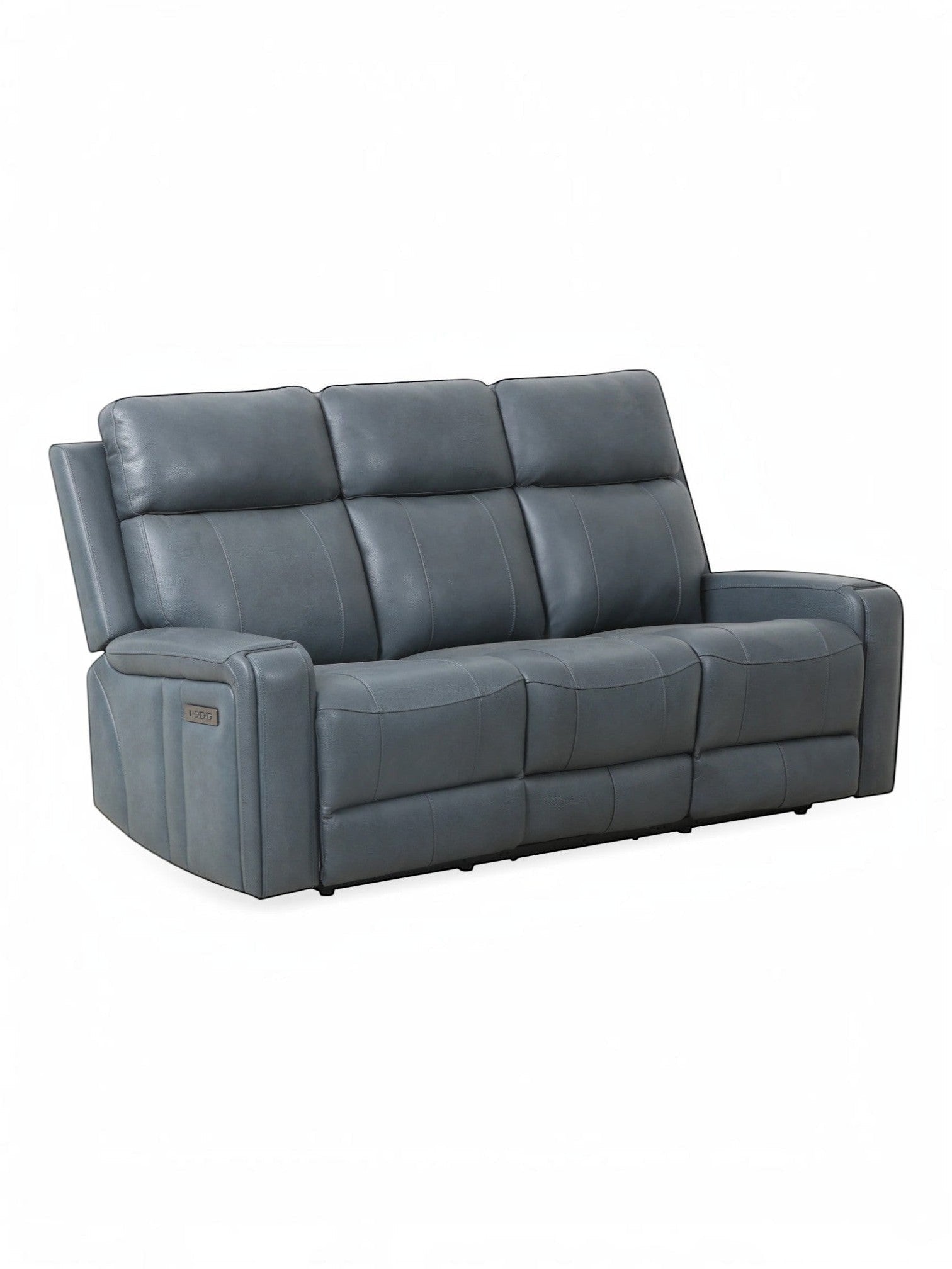 TOCO Meubles Sofa inclinable Miles bleu gris en cuir, 3 places, avec repose-pieds et dossier inclinables pour un confort optimal.