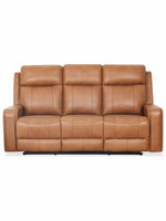TOCO Meubles Canapé inclinable Miles en cuir marron clair, 3 places, avec appuie-tête réglable pour un confort optimal.