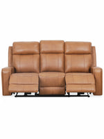 TOCO Meubles Sofa inclinable Miles en cuir marron clair, 3 places, avec repose-pieds relevés.