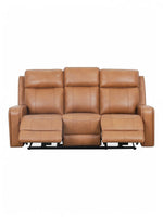 TOCO Meubles Sofa inclinable Miles en cuir marron clair, 3 places, avec repose-pieds relevés.
