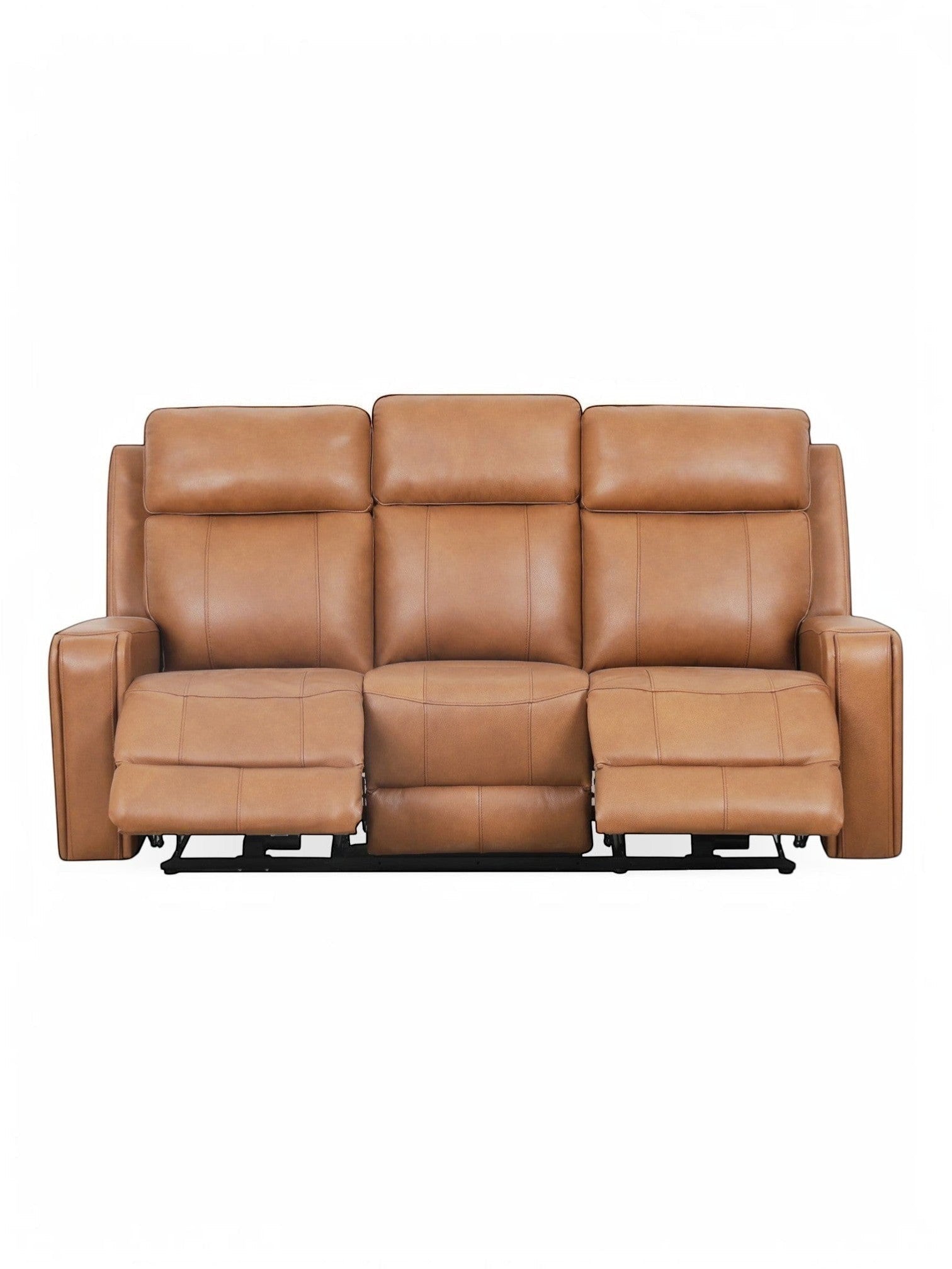 TOCO Meubles Sofa inclinable Miles en cuir marron clair, 3 places, avec repose-pieds relevés.