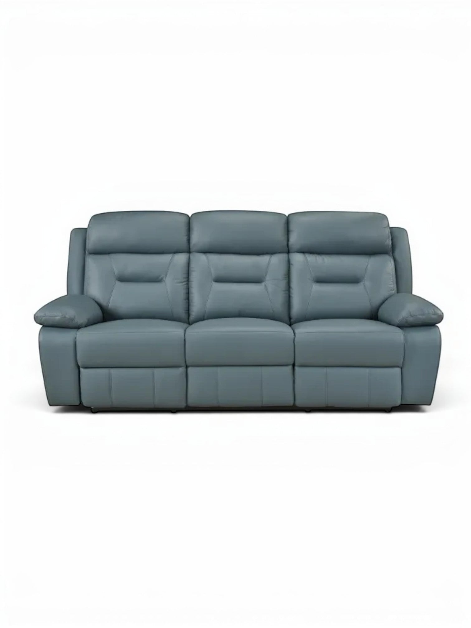 TOCO Meubles Canapé inclinable Monroe bleu en cuir, 3 places, design capitonné, idéal pour salon.